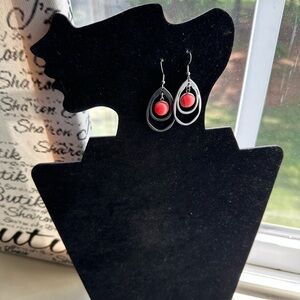 Silver Earrings with Red Coral Crystals Handmade with Love ☮️❤️🔆